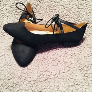 Black Cushion Walk Lace up Gigi Flats by Avon